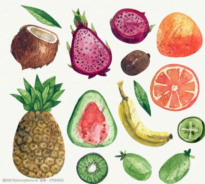 卡通菠萝矢量图矢量水彩水果