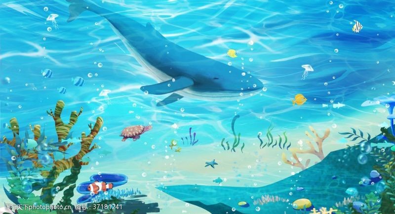 卡通海洋鲸鱼海底背景