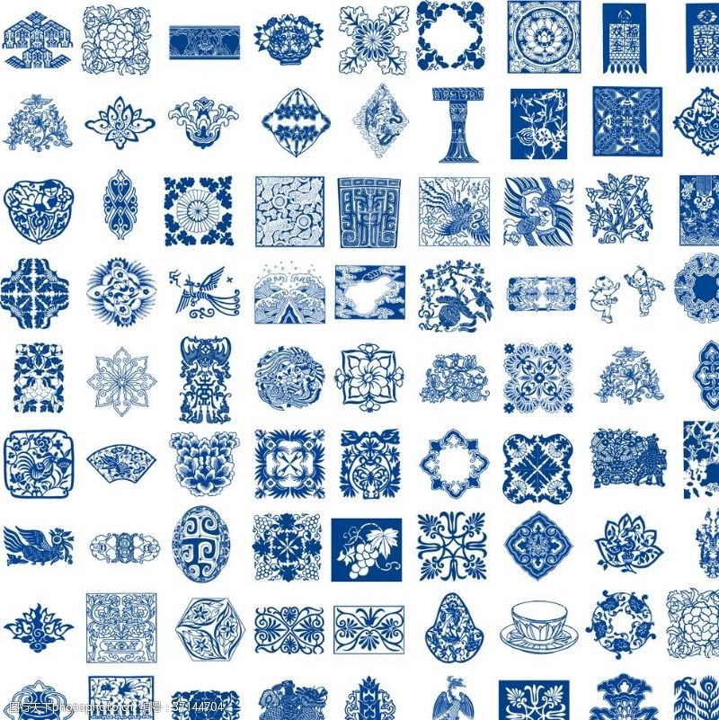 80款方形青花瓷花纹样古典传统