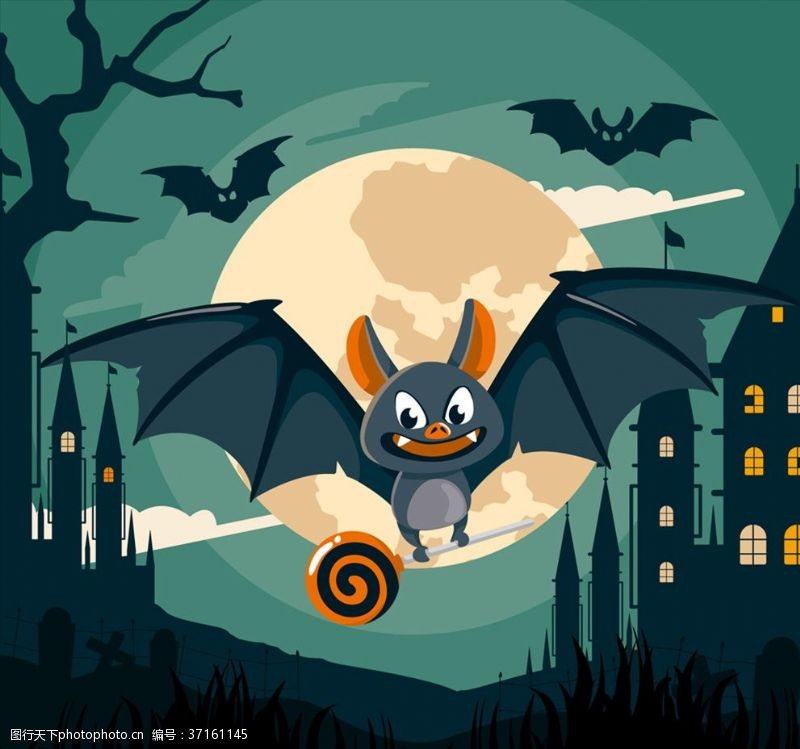 节日庆祝卡通夜晚飞行的蝙蝠
