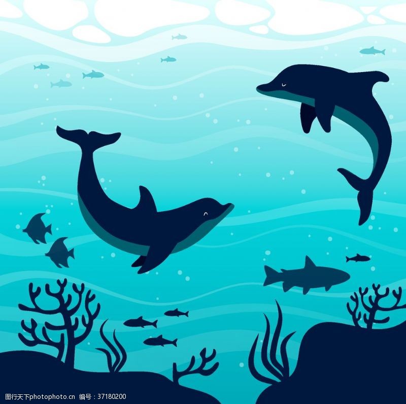 爱护小动物手绘矢量海豚