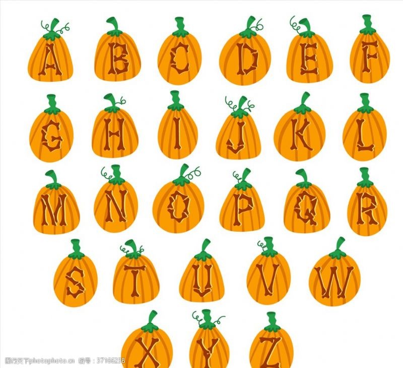 橙色英文26个橙色南瓜字母设计