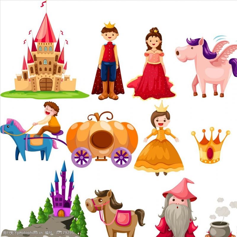 童话卡通城堡公主王子素材