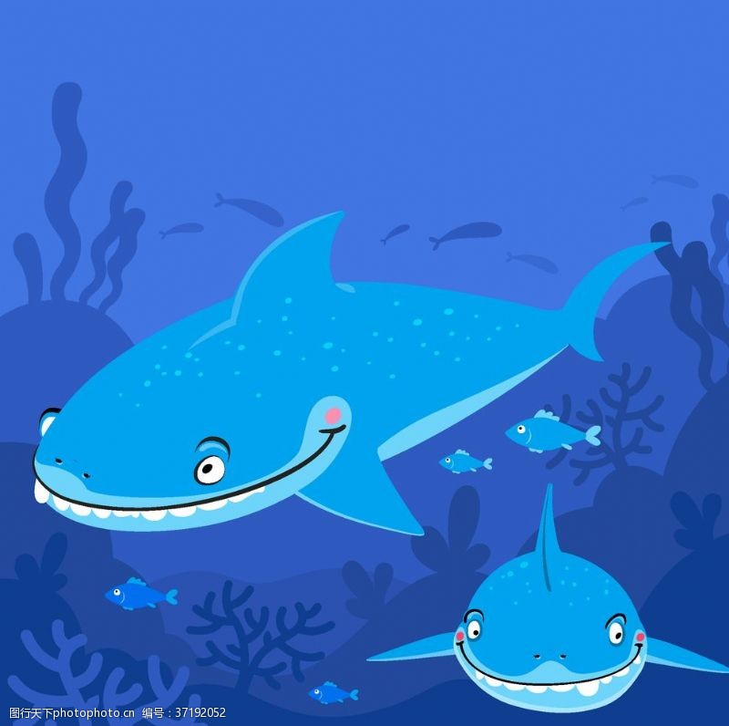 爱护小动物手绘矢量鲨鱼