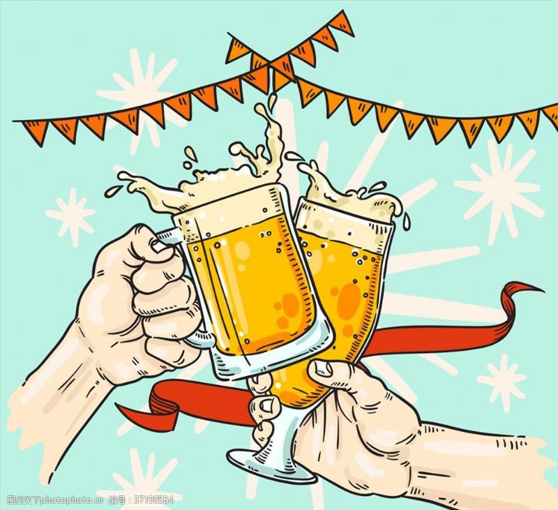 三角拉旗彩绘啤酒节碰杯的手臂