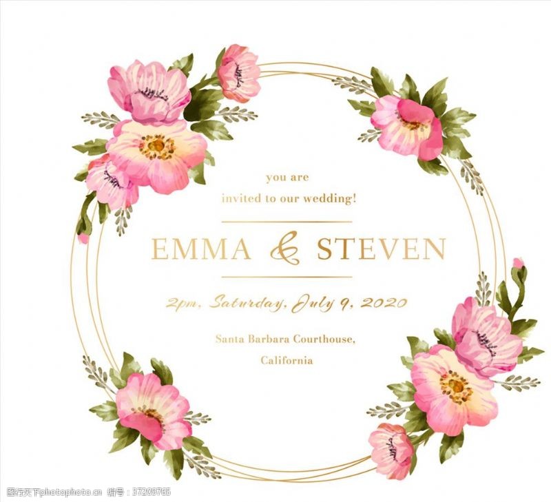 时装海报粉色花卉花环婚礼海报设计