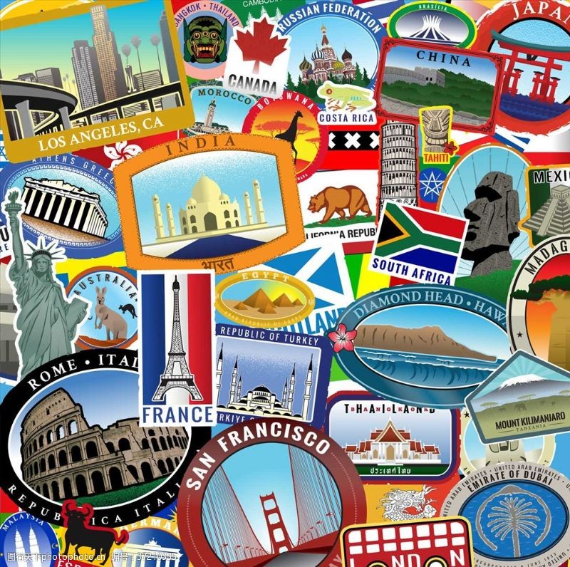 旅行用品标签各国旅游标签