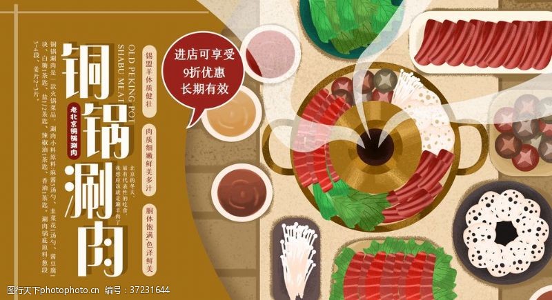 铜板画老北京涮肉美食介绍宣传展板