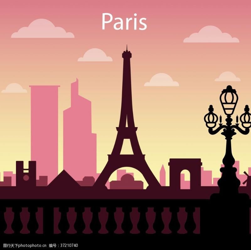 手绘巴黎铁塔旅游海报