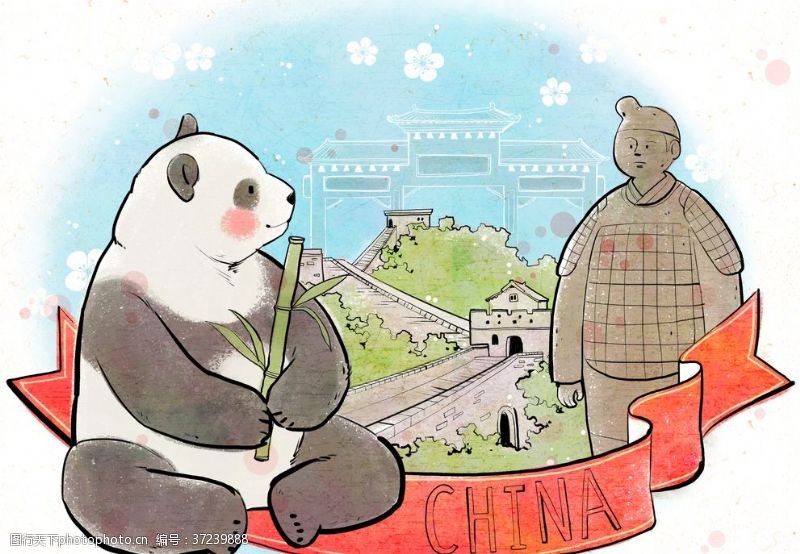 祥云熊猫创意手绘插画海报