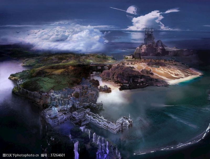 最终幻想海水小岛桥梁城市城堡