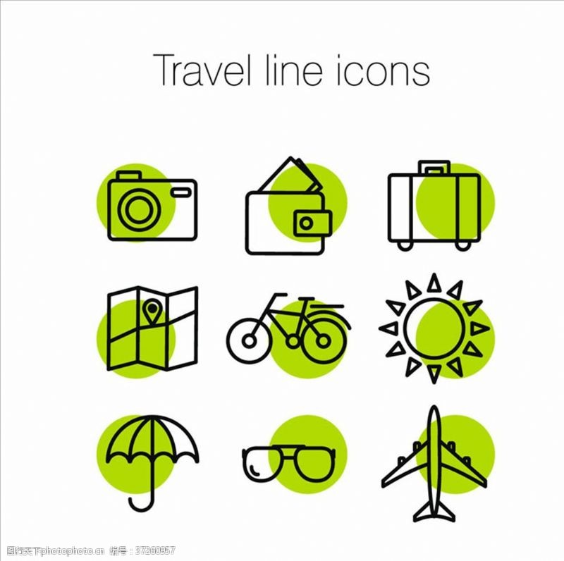 旅游贴纸绿色旅行细线图标矢量图