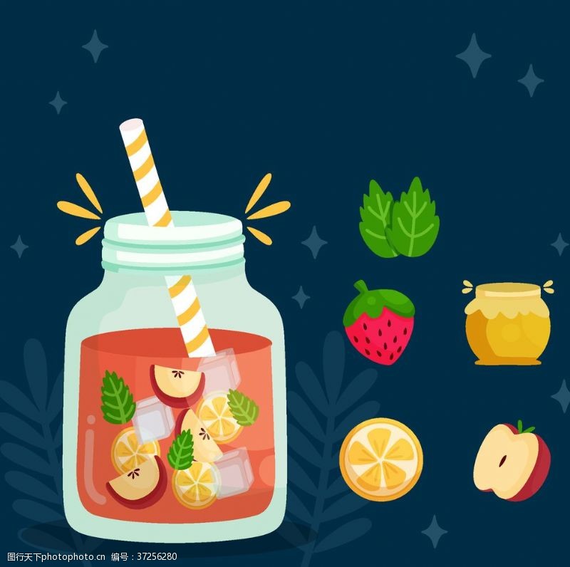 凉茶宣传单矢量果汁甜品食物素材