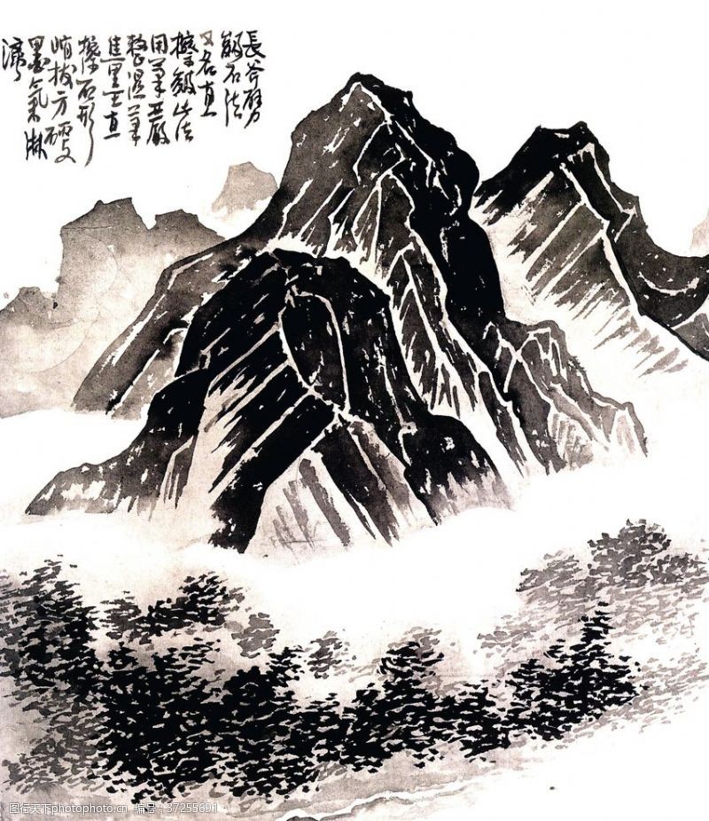 风景速写中国风线条白描国画