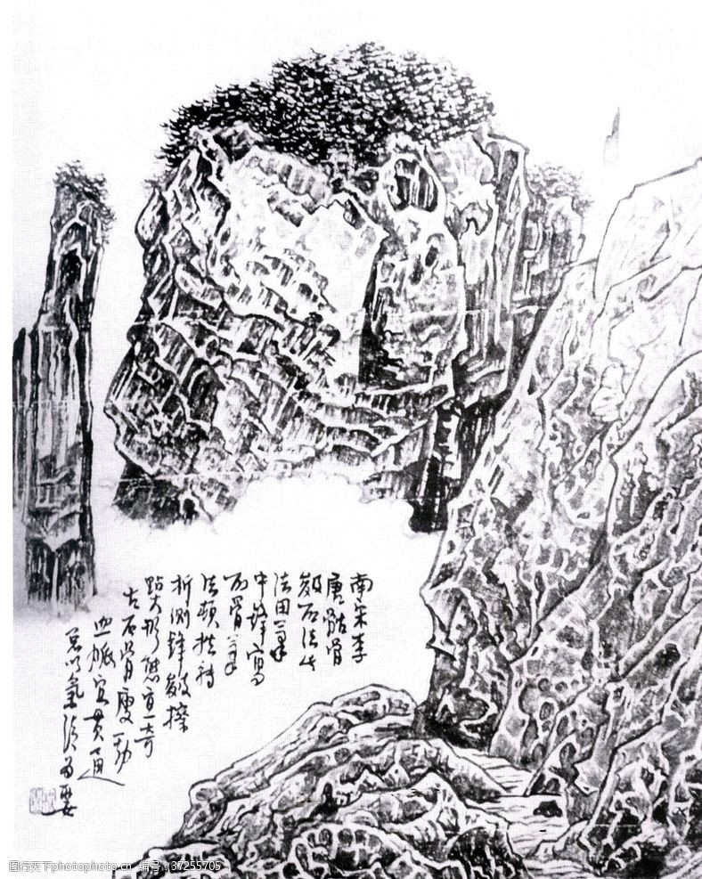 风景速写中国风线条白描国画