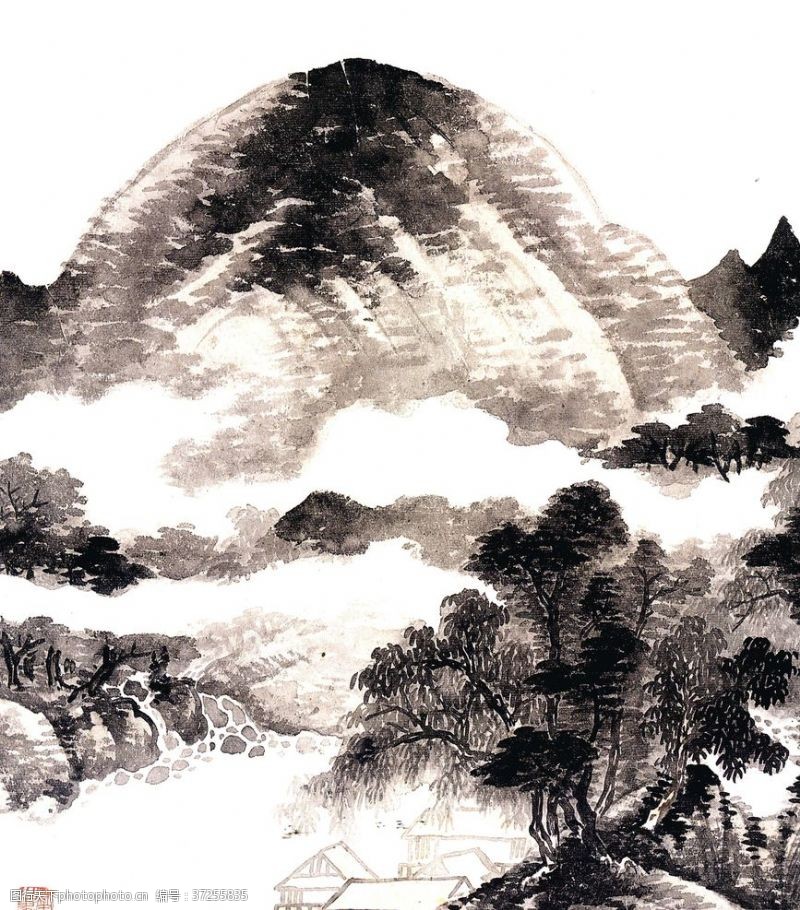 风景速写中国风线条白描国画