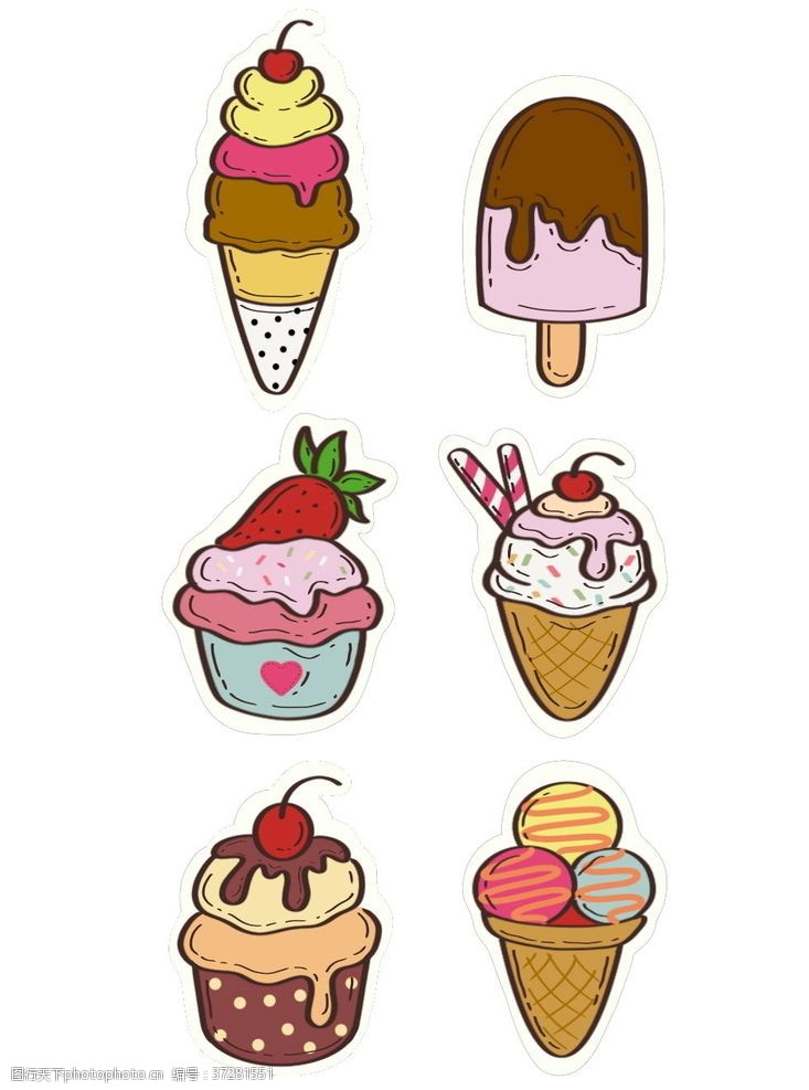 可爱冰淇淋背景图可爱卡通冰淇淋雪糕贴纸素材