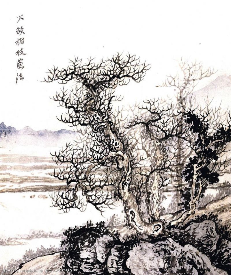 风景速写中国风线条白描国画