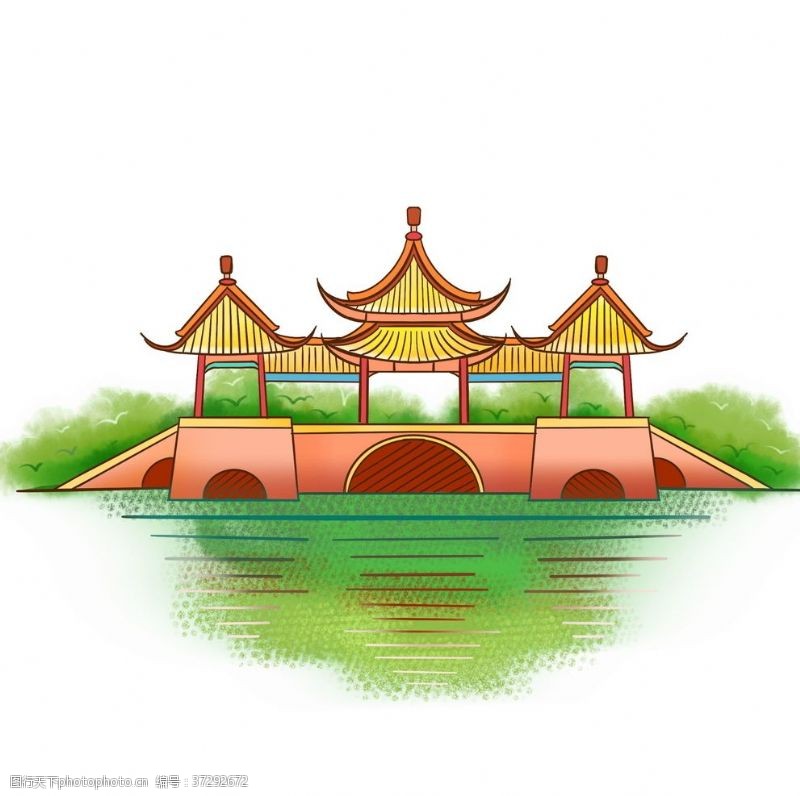南通市手绘扬州地标建筑