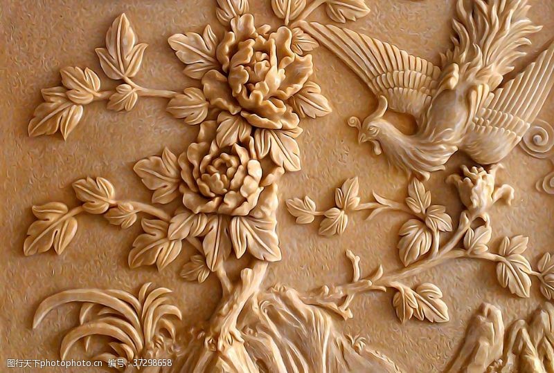 牡丹木雕墙饰牡丹花浮雕