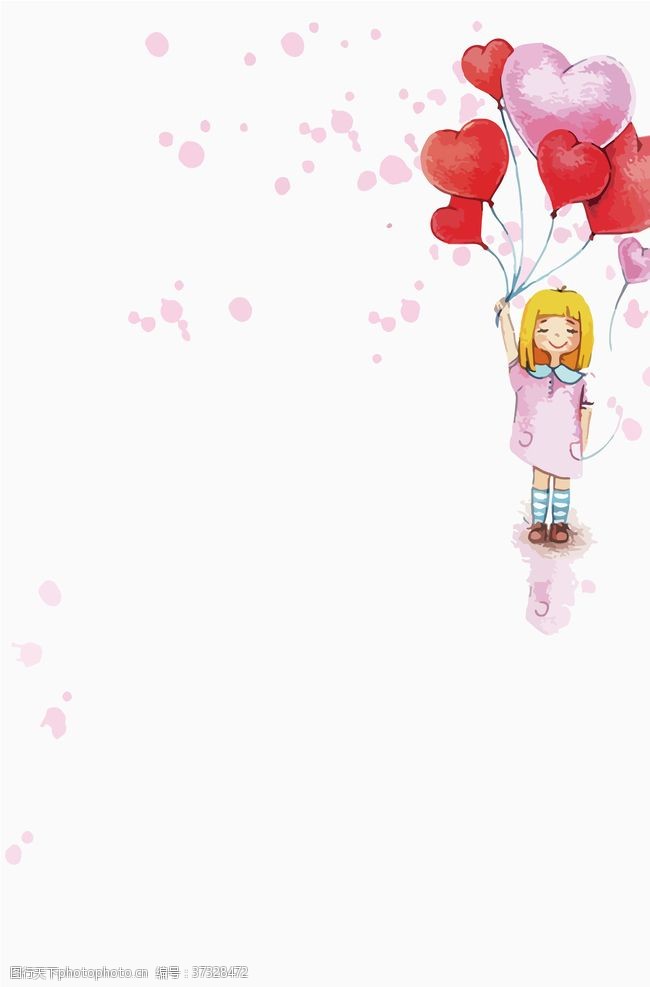 粉红女孩拿气球的小女孩暖色背景