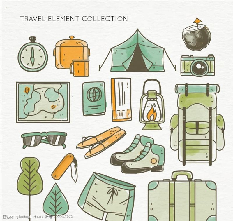 旅游贴纸矢量旅行元素素材