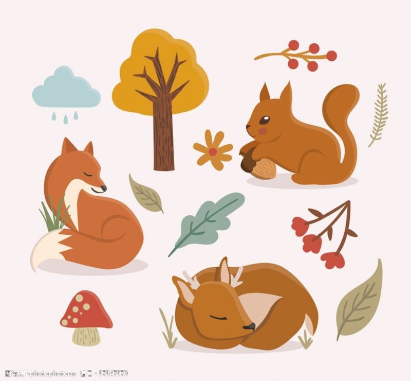 格子图3款可爱秋季动物设计矢量素材