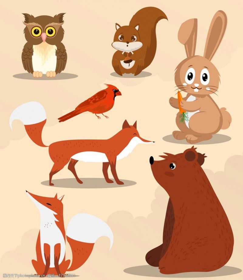 格子图7款可爱秋季动物设计矢量素材