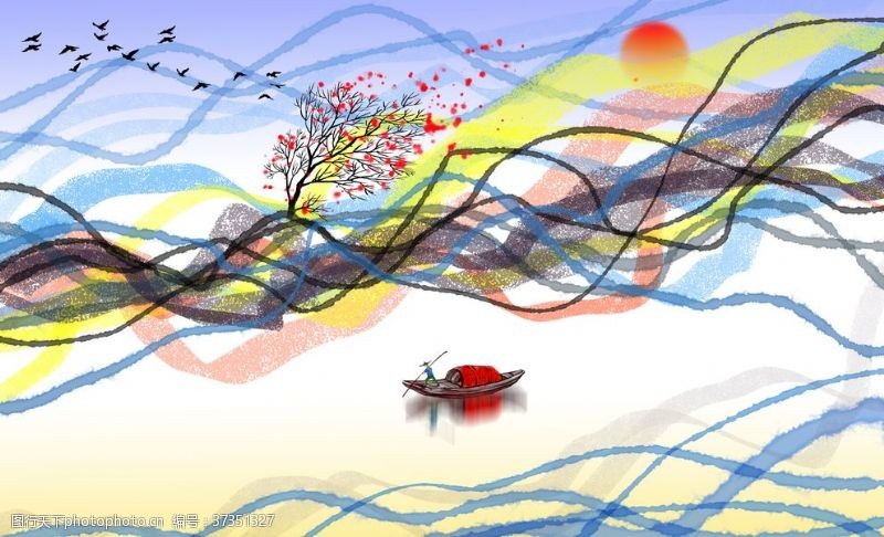 松山湖水墨画