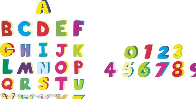 26个大写字母彩色艺术字母与数字