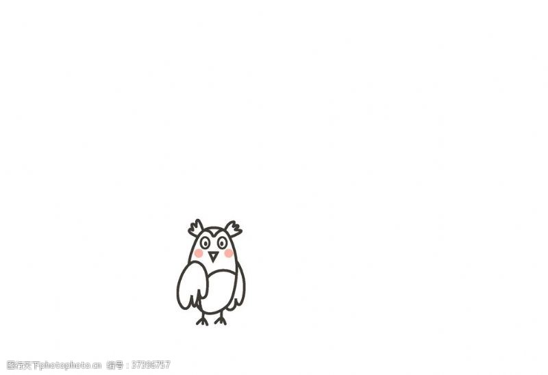 线描动物可爱手绘线描卡通动物猫头鹰矢量