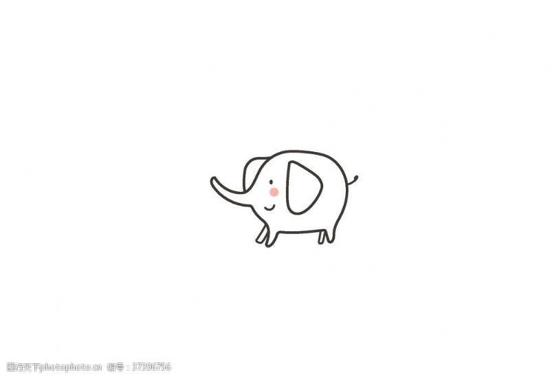 线描动物可爱手绘线描卡通动物小大象矢量