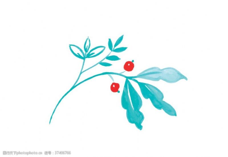 玫红树叶手绘花