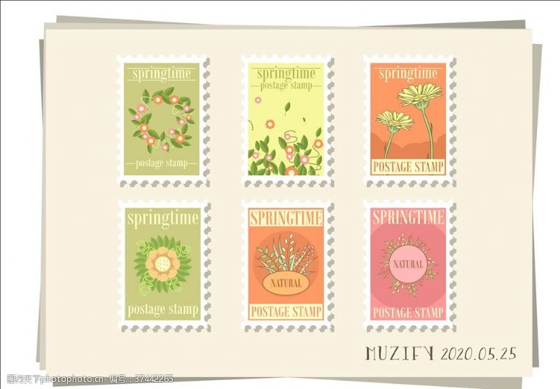 邮票设计6款入花卉邮票标签