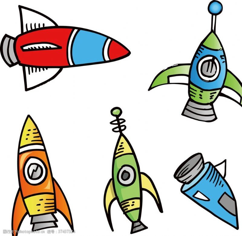 彩绘太空航天儿童火箭卡通宇宙飞船太空插画
