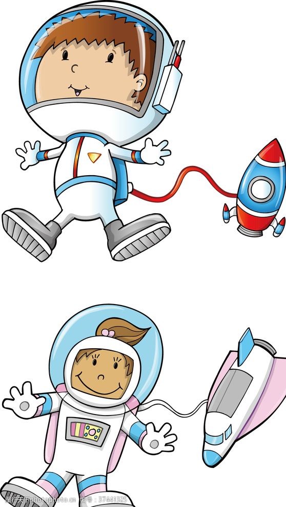 彩绘太空航天卡通儿童太空宇航服宇宙飞船插画