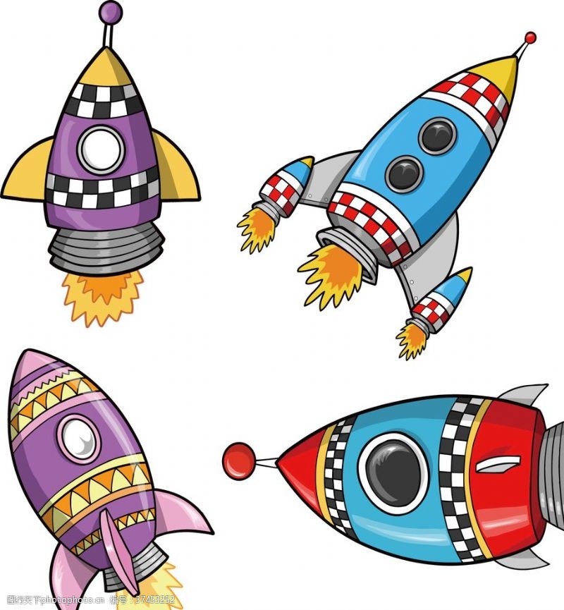 彩绘太空航天手绘卡通火箭儿童宇宙太空飞船