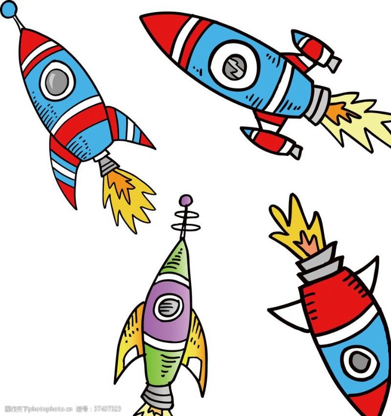 彩绘太空航天彩绘儿童火箭插画元素宇宙飞船