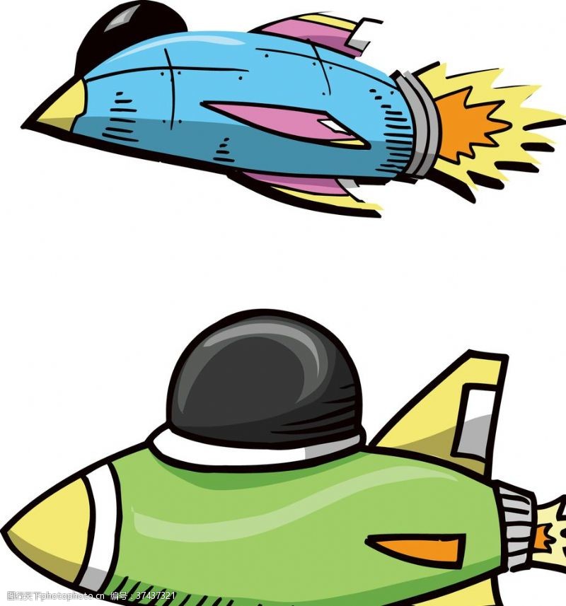 彩绘太空航天卡通宇宙飞船儿童火箭手绘插画