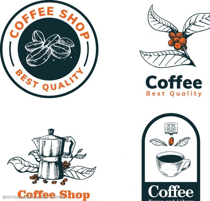 复古食物图标咖啡豆元素标志