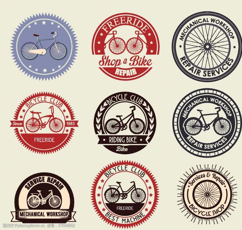 自行车乐部9款圆形自行车元素标签