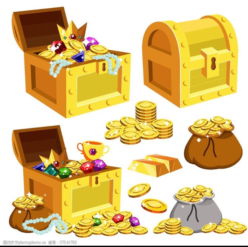 冠珠5款卡通藏宝箱和金币袋子