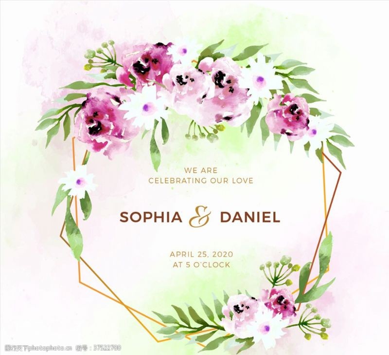 精美背景彩绘花卉婚礼海报