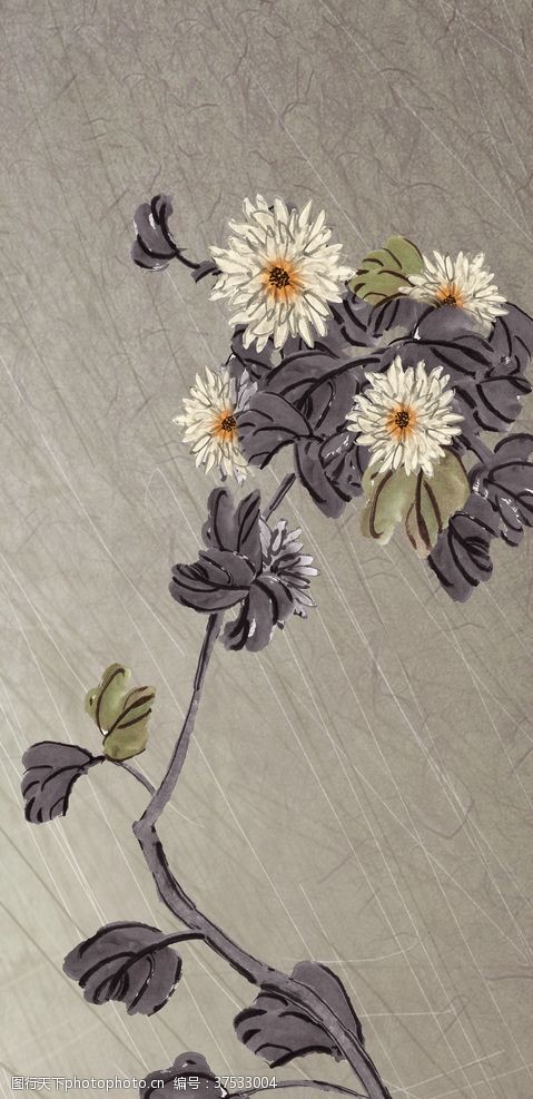 黑色现代几何背景花卉装饰画