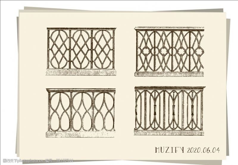 手绘款式4款入庭院围栏造型素描画
