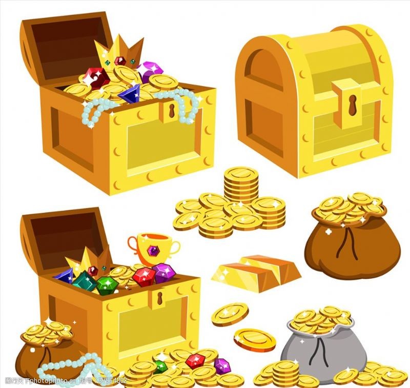 冠珠藏宝箱和金币袋子