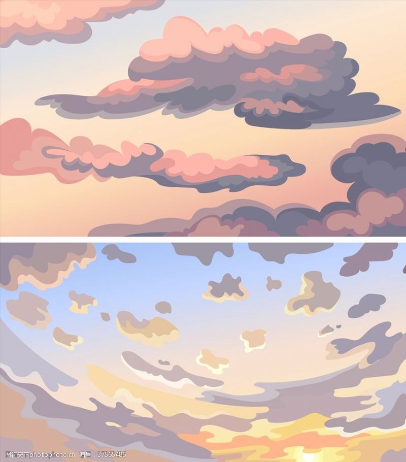 夏季风情矢量素材彩绘云朵