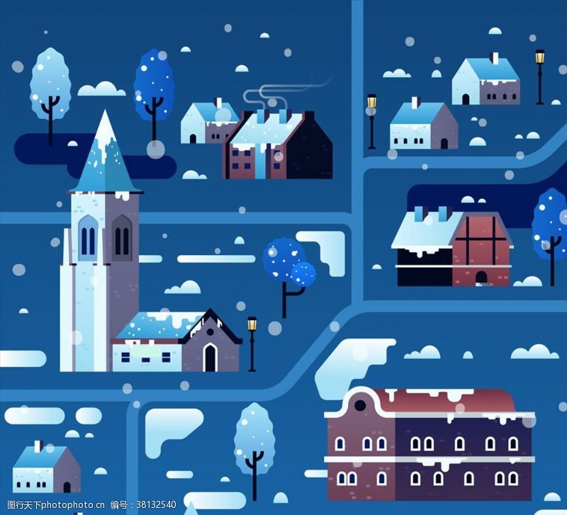 科技元素冬季雪夜小城