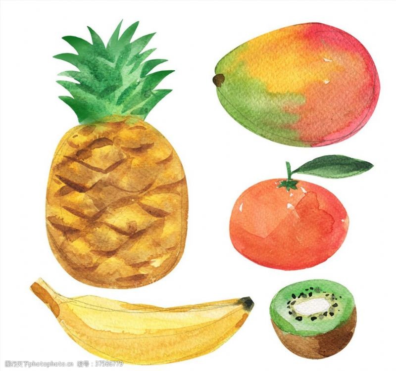 卡通菠萝矢量图水彩绘水果矢量素材