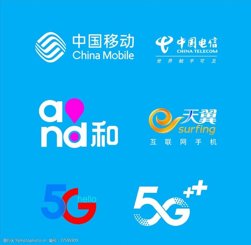 中国移动招牌移动5G联通5G电信5G图